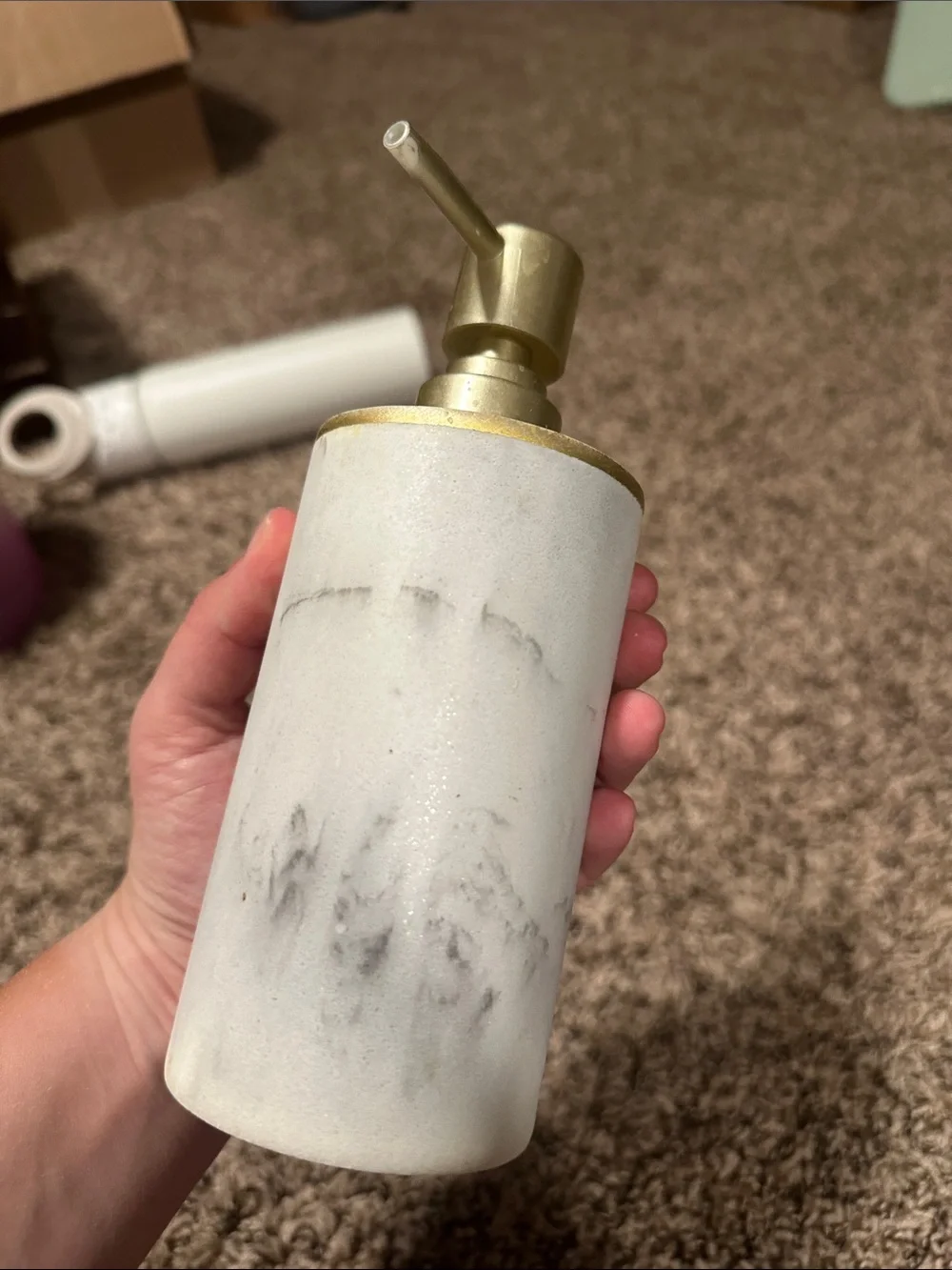 Marble-Effect White and Gold Soap Dispenser - Stylish Bathroom Accessory